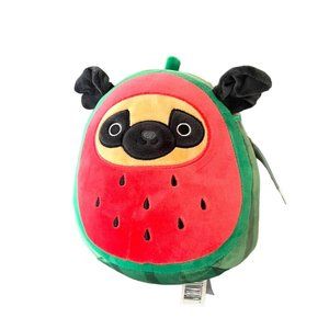 Squishmallows 7” PRINCE in watermelon costume the brown Pug dog NWT